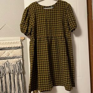 Black and mustard yellow plaid tunic